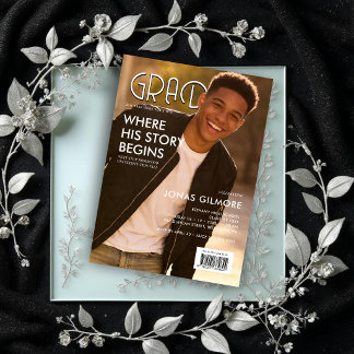 Invitations En Acrylique Modern Magazine Editorial Graduate Photo TMF26