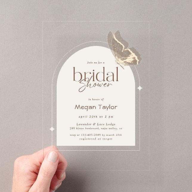 Invitations En Acrylique Modern Minimalist Beige Butterfly Bridal Shower (In situ (ordinateur de poche))