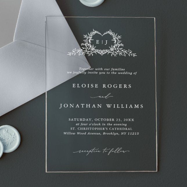 Invitations En Acrylique Modern Minimalist Calligraphy Crest monogram Chic (Modern Minimalist Calligraphy Crest monogram Chic Acrylic wedding  Invitation)