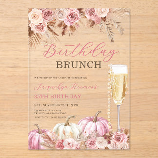 Invitations En Acrylique Modern Pink Boho Pumpkin Autumn Birthday Brunch 