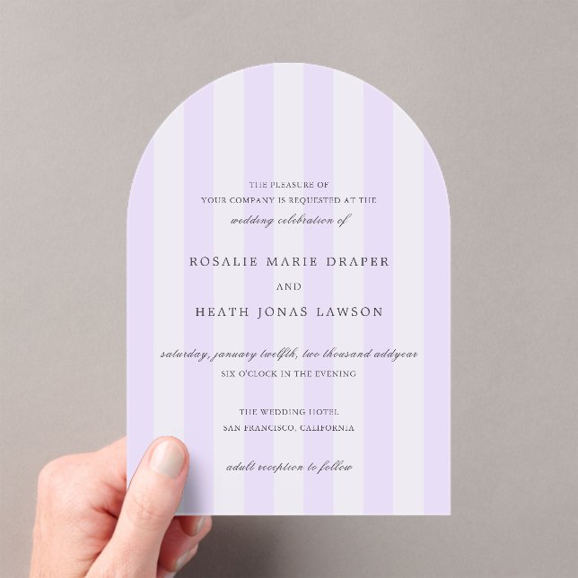 Invitations En Acrylique Modern Purple Stripes Elegant Wedding (In situ (ordinateur de poche))