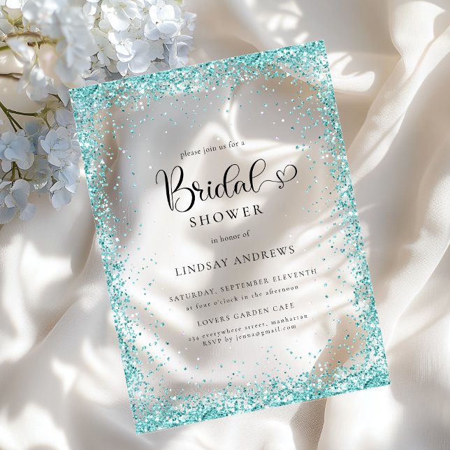 Invitations En Acrylique Modern Silver Mint Glitter Bridal Shower  (Modern Silver Mint Glitter Bridal Shower Acrylic Invitations)