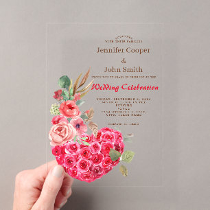 Invitations En Acrylique Moderne Chic Aquarelle Rose Coeur Mariage Floral