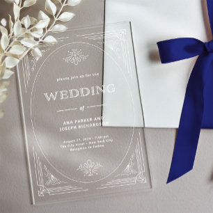 Invitations En Acrylique Moderne Déco Élégant Cadre Blanc de Mariage