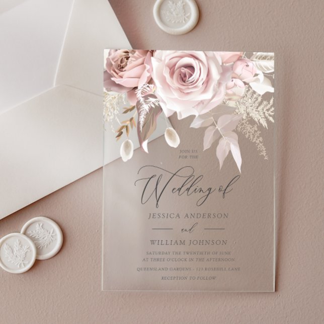 Invitations En Acrylique Moderne design tendance Dusty Rose Blush Mariage (Créateur téléchargé)
