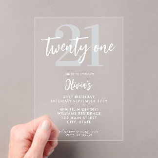 Invitations En Acrylique Moderne Elégant 21e anniversaire