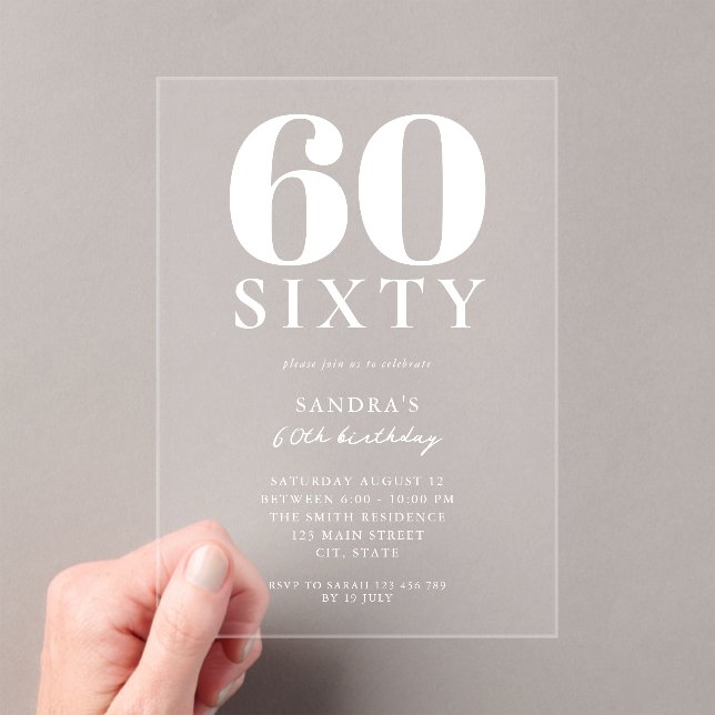 Invitations En Acrylique Moderne Elégant 60e anniversaire (In situ (ordinateur de poche))