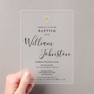 Invitations En Acrylique Moderne Élégant Baptême Christening Gold Cross