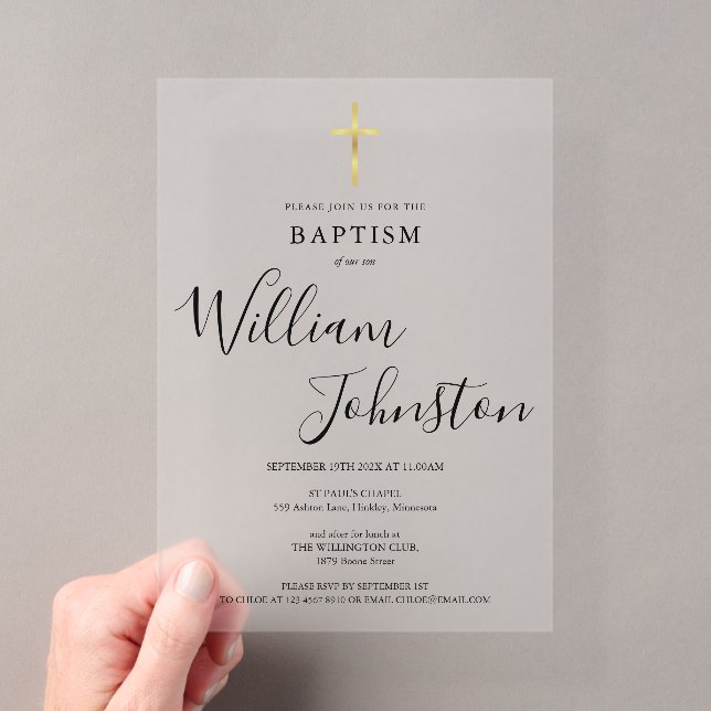 Invitations En Acrylique Moderne Élégant Baptême Christening Gold Cross (In situ (ordinateur de poche))