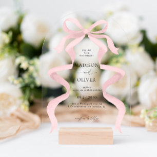 Invitations En Acrylique Moderne Élégant Rose Pâle Nœud Arche de Mariage