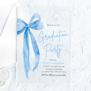 Invitations En Acrylique Moderne Elégant tendance Stylish Bleu Bow Graduati