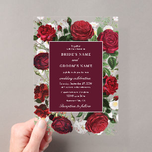 Invitations En Acrylique Moderne mariage élégant floral aquarelle Bourgogne