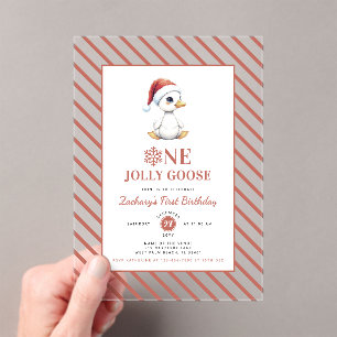 Invitations En Acrylique Moderne Noël Premier Anniversaire Une Oie Joyeuse