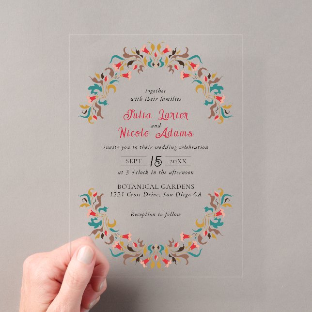 Invitations En Acrylique Moderne Romantique Élégant Mariage de couronne flo (In situ (ordinateur de poche))