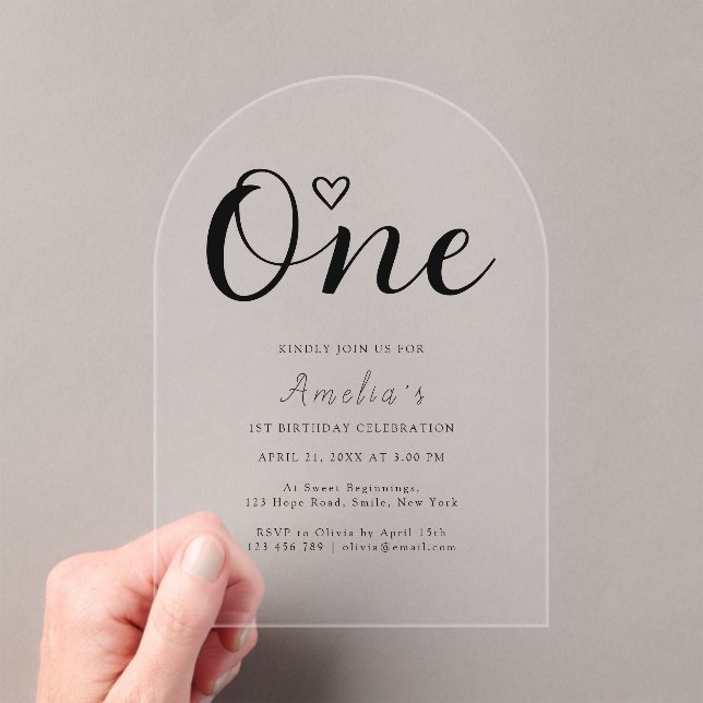 Invitations En Acrylique Moderne simple Boho Heart Premier anniversaire (In situ (ordinateur de poche))
