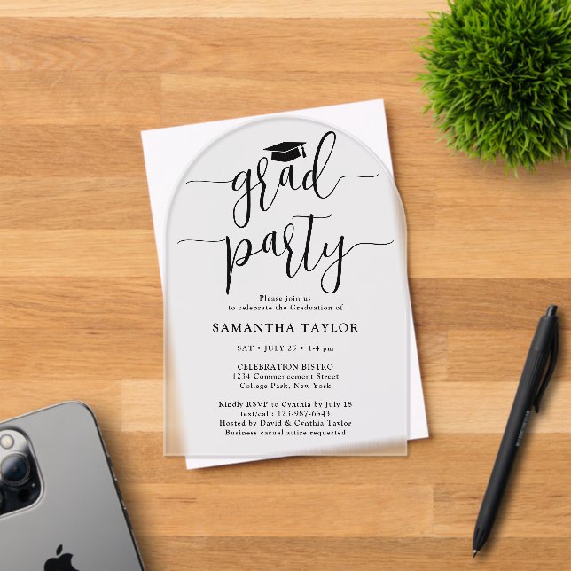 Invitations En Acrylique Moderne tendance Script Graduation Party Transluci (Insitu (Carte d'invitation))