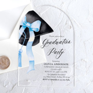 Invitations En Acrylique Moderne tendance Stylish Bleu Bow Graduation Arche