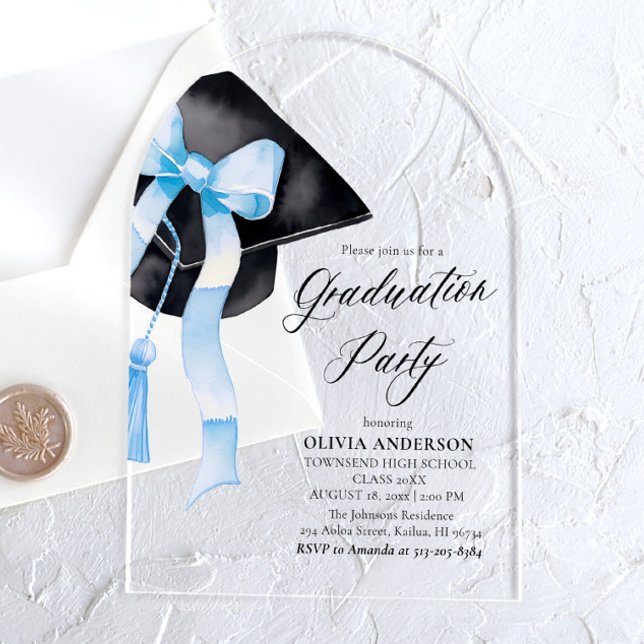Invitations En Acrylique Moderne tendance Stylish Bleu Bow Graduation Arche (Créateur téléchargé)