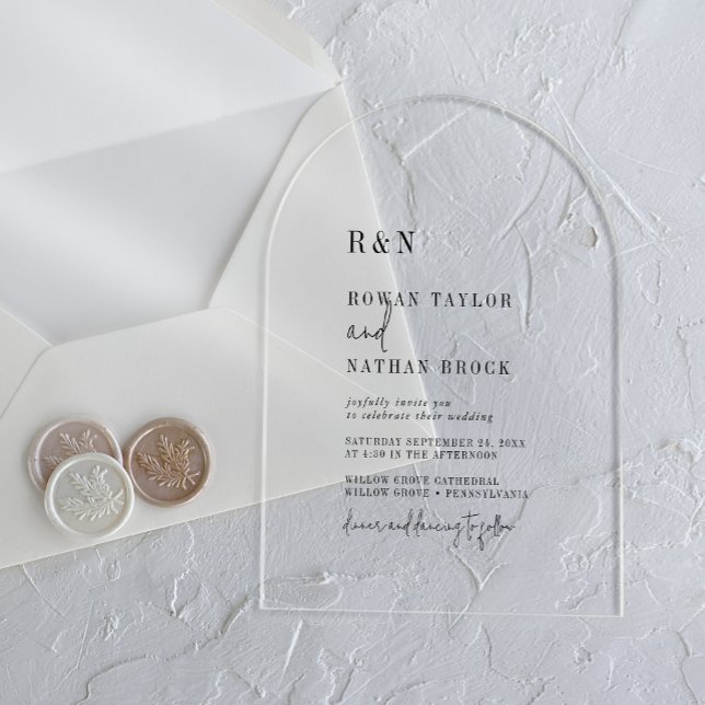 Invitations En Acrylique Monogramme Chic Moderne Arc Simple Mariage Rustiqu (Modern Chic Monogram Simple Arch Rustic Wedding Acrylic Invitations)