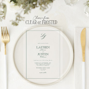 Invitations En Acrylique Monogramme classique Emerald Green Calligraphie Ma