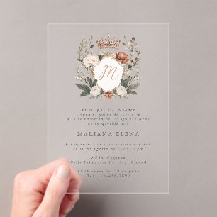 Invitations En Acrylique Monogramme de la crête de coing Quinceañera Mis