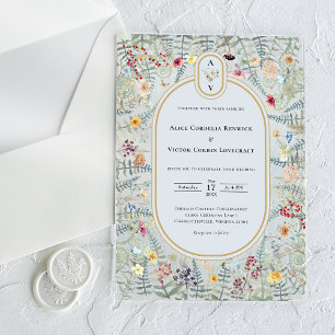 Invitations En Acrylique Monogramme de mariage poussiéreux bleu vintage fle