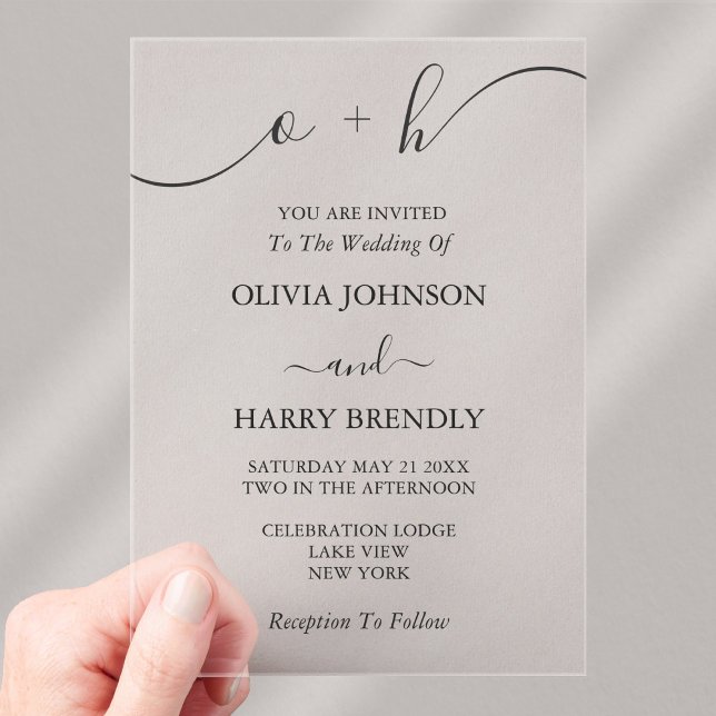 Invitations En Acrylique Monogramme Elegant Mariage moderne (Stylishly Personalize with Your Custom Wedding Information.)