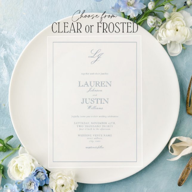 Invitations En Acrylique Monogramme Mariage classique Dusty Blue Calligraph (Créateur téléchargé)