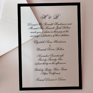 Invitations En Acrylique Monogramme Mariage Forme Noir & Blanc