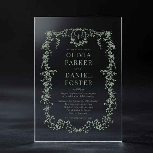 Invitations En Acrylique Monogramme Mariage victorien français (Créateur téléchargé)