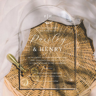 Invitations En Acrylique Monogramme Minimaliste Élégant Arc Mariage Formel