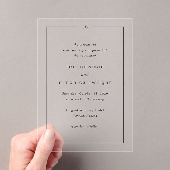 Invitations En Acrylique Monogramme noir et blanc intemporel Mariage modern (In situ (ordinateur de poche))
