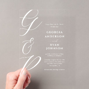 Invitations En Acrylique Monogramme Transparent à l'Écriture Géante
