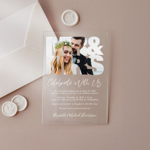 Invitations En Acrylique Monsieur Madame Photo Réception de Mariage