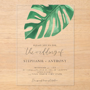 Invitations En Acrylique Monstère tropicale verte Feuille Mariage d'été