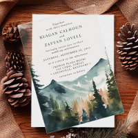 Montagnes Aquarelles Et Pins Mariage Rustique