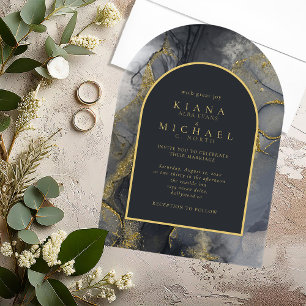 Invitations En Acrylique Moody Ink Charcoal Gold Abstrait Arche ID988