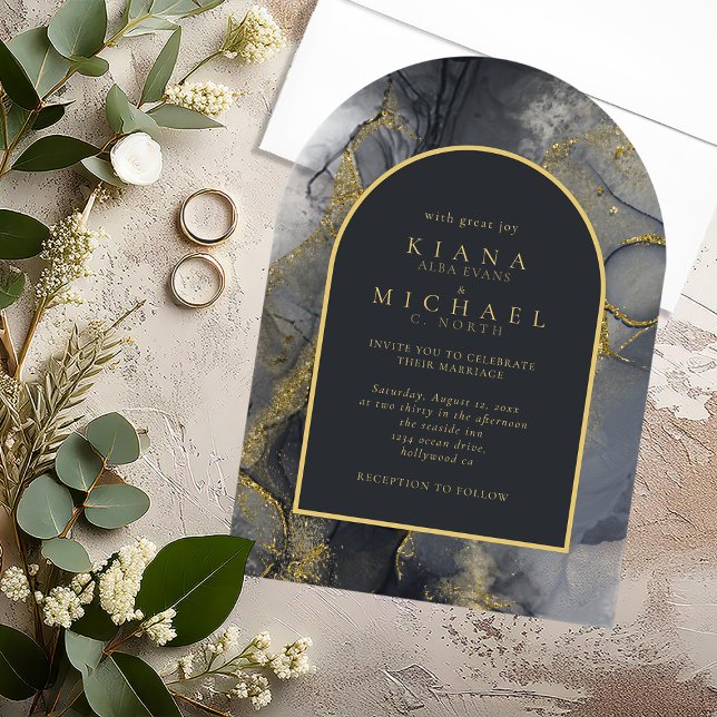 Invitations En Acrylique Moody Ink Charcoal Gold Arch Abstrait ID988 (Créateur téléchargé)