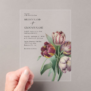 Invitations En Acrylique Moody Watercolor Purple Tulips Mariage