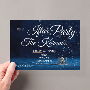 Invitations En Acrylique Mosquée élégante bleue, fête Iftar de Ramadan 