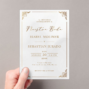 Invitations En Acrylique Motif de cadre doré Notre mariage espagnol