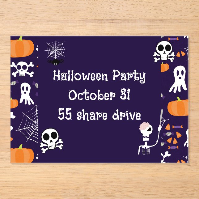 Invitations En Acrylique Motif d'Halloween amusant (Recto)