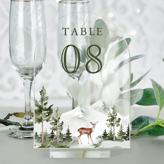 Invitations En Acrylique Mountain Forest Deer Wedding Acrylic Table Number (Créateur téléchargé)