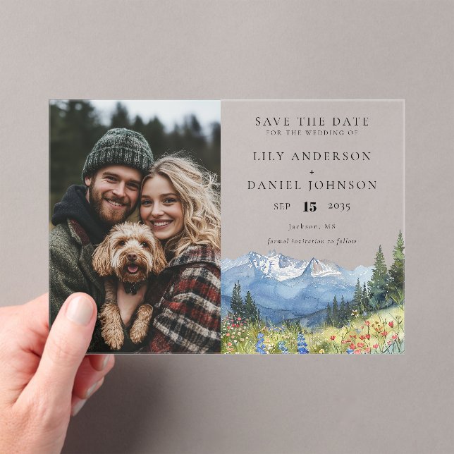 Invitations En Acrylique Mountain Wildflowers Photo Wedding Save The Date (In situ (ordinateur de poche))