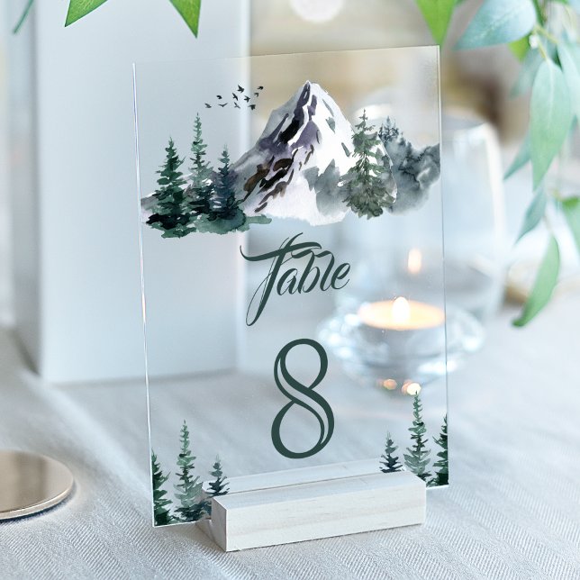 Invitations En Acrylique Mountain Winter Wedding Acrylic Table Number (Créateur téléchargé)