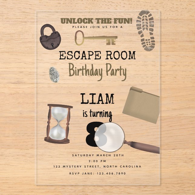 Invitations En Acrylique Mystery Kids Secret Agent Spy Détective Anniversai (Recto)