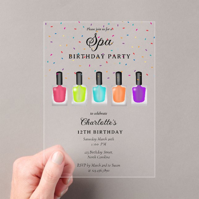Invitations En Acrylique Nail Manicure Pedicure Mani Pedi Girl Spa Birthday (In situ (ordinateur de poche))