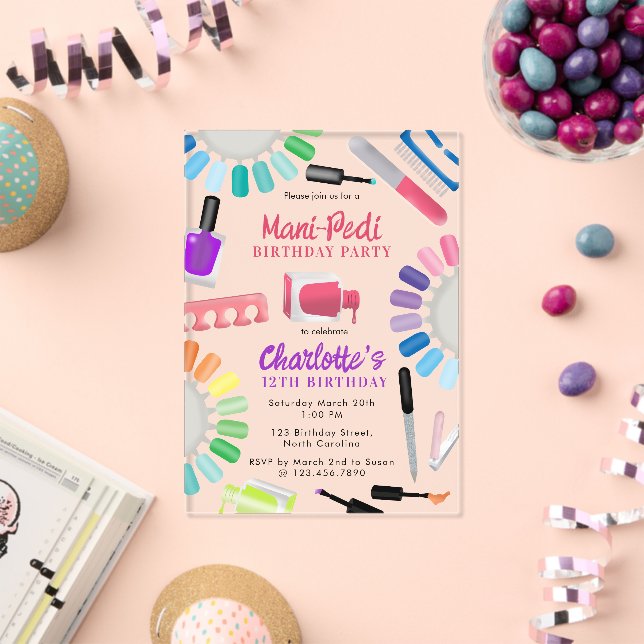 Invitations En Acrylique Nails Manicure Pedicure Mani Pedi Girls Birthday (Insitu (Célébration))