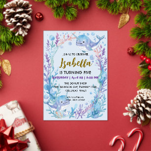 Invitations En Acrylique Narval fantaisiste aquarelle licorne de mer poisso