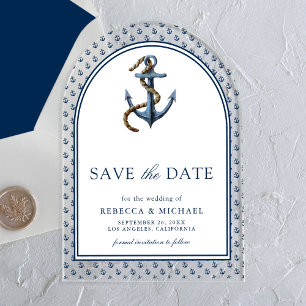 Invitations En Acrylique Nautical Bleu Marine Ancre Mariage Épargnez la Dat